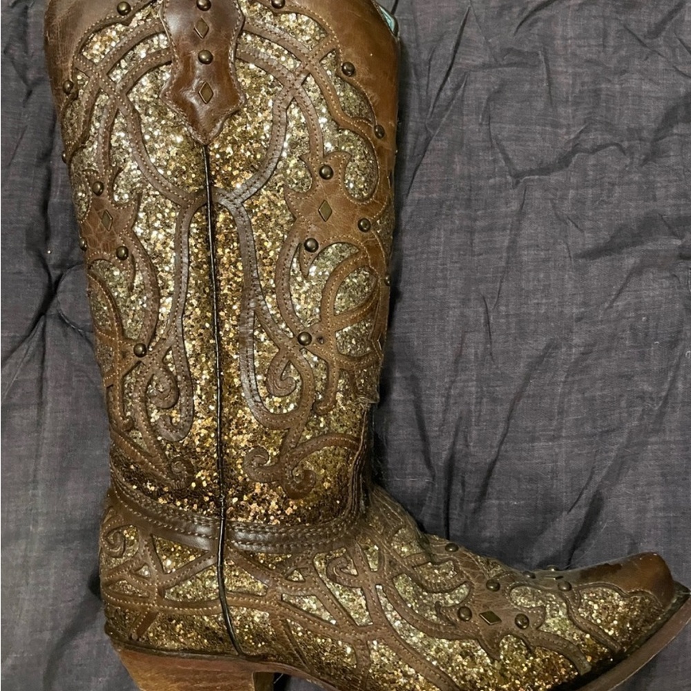 Corral boots. Gold sequins, size 7.5 US.
